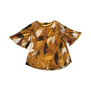 Antthony Mustard Brown Abstract Leaf Print Blouse